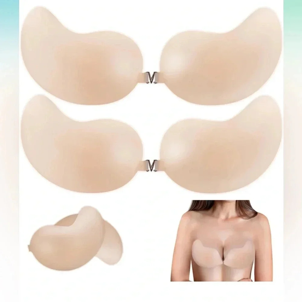 Adhesive Strapless Bras, 2 Pairs Silicone Invisible Bra Reusable, C, NWT